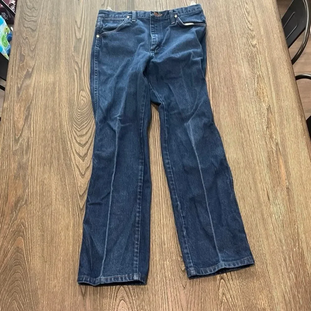Wrangler Mens Straight Jeans Mid Rise Denim Cotton Dark Wash Blue Size 32x30